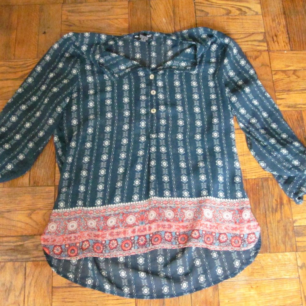Sheer Navy and Cream Blouse